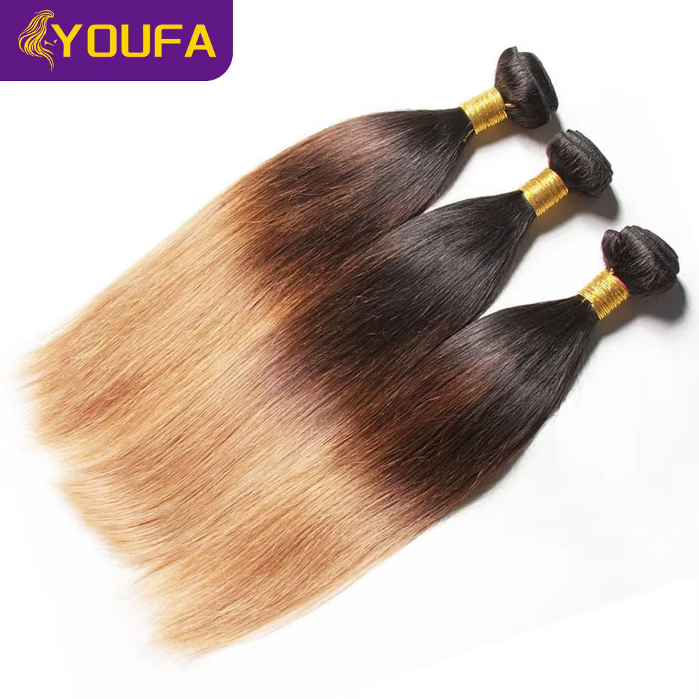 Mèches Brésiliennes 100% Naturelles Lisses Ombré, Extensions de Cheveux Humains, 3 Tons, 1b 4 27, 1 