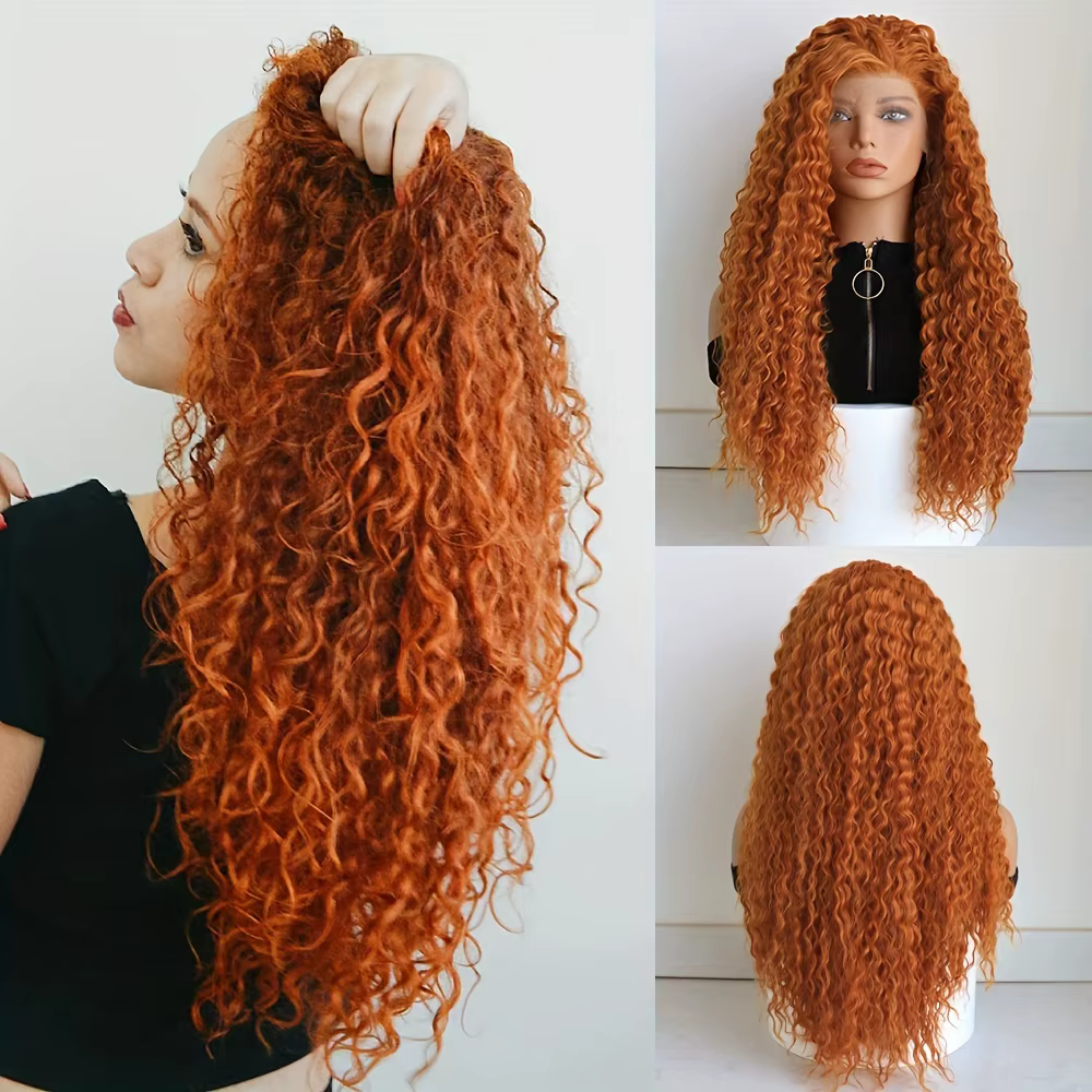 Perruques Lace Front Lafino Water Wave Ginger Orange en Cheveux Humains Colorés 350, Perruque Humain