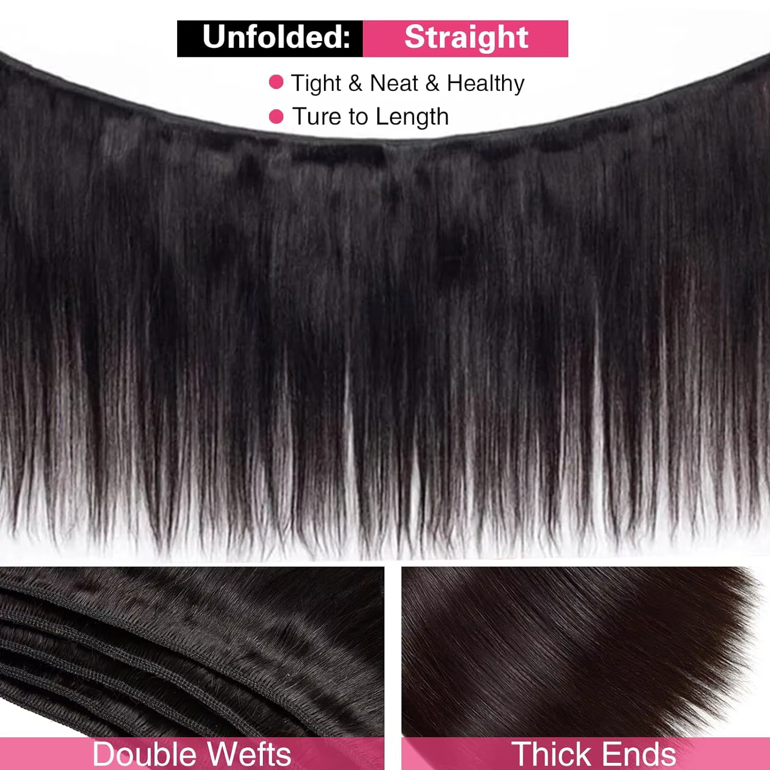 Extensions de cheveux humains brésiliens lisses, 3 mèches avec closure HD 4x4 pré-épilée, couleur no