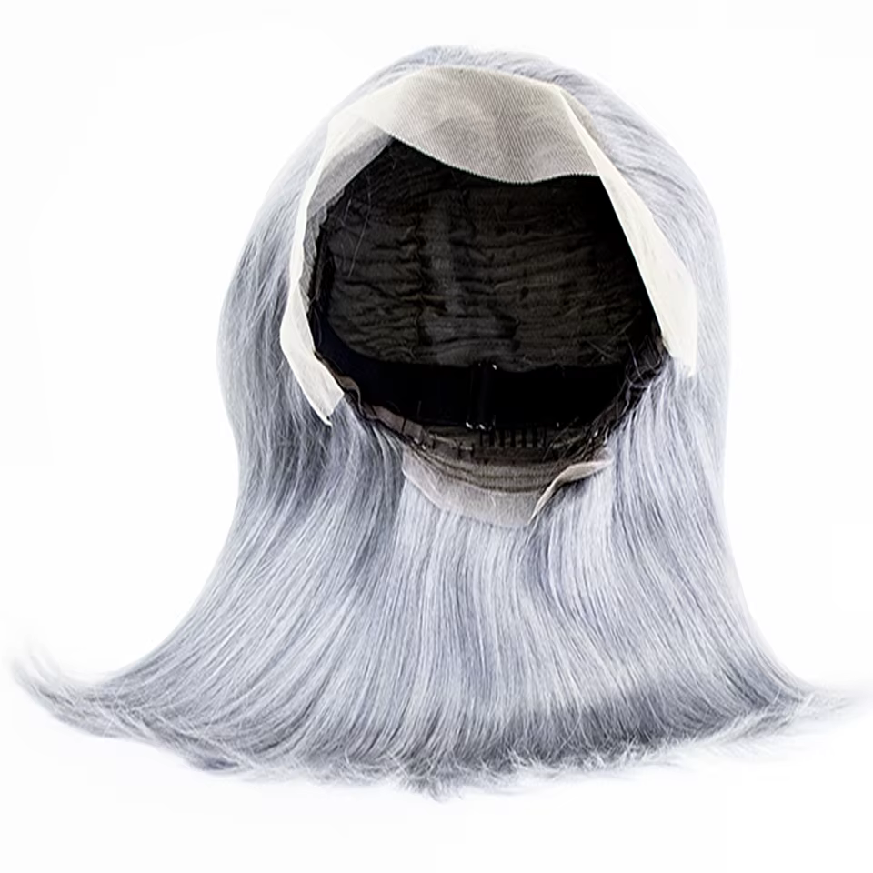 Perruque Bob Grise en Cheveux Humains, Lace Frontale HD 13x4, Sans Colle, pour Femmes, Pré-Pluckée, 