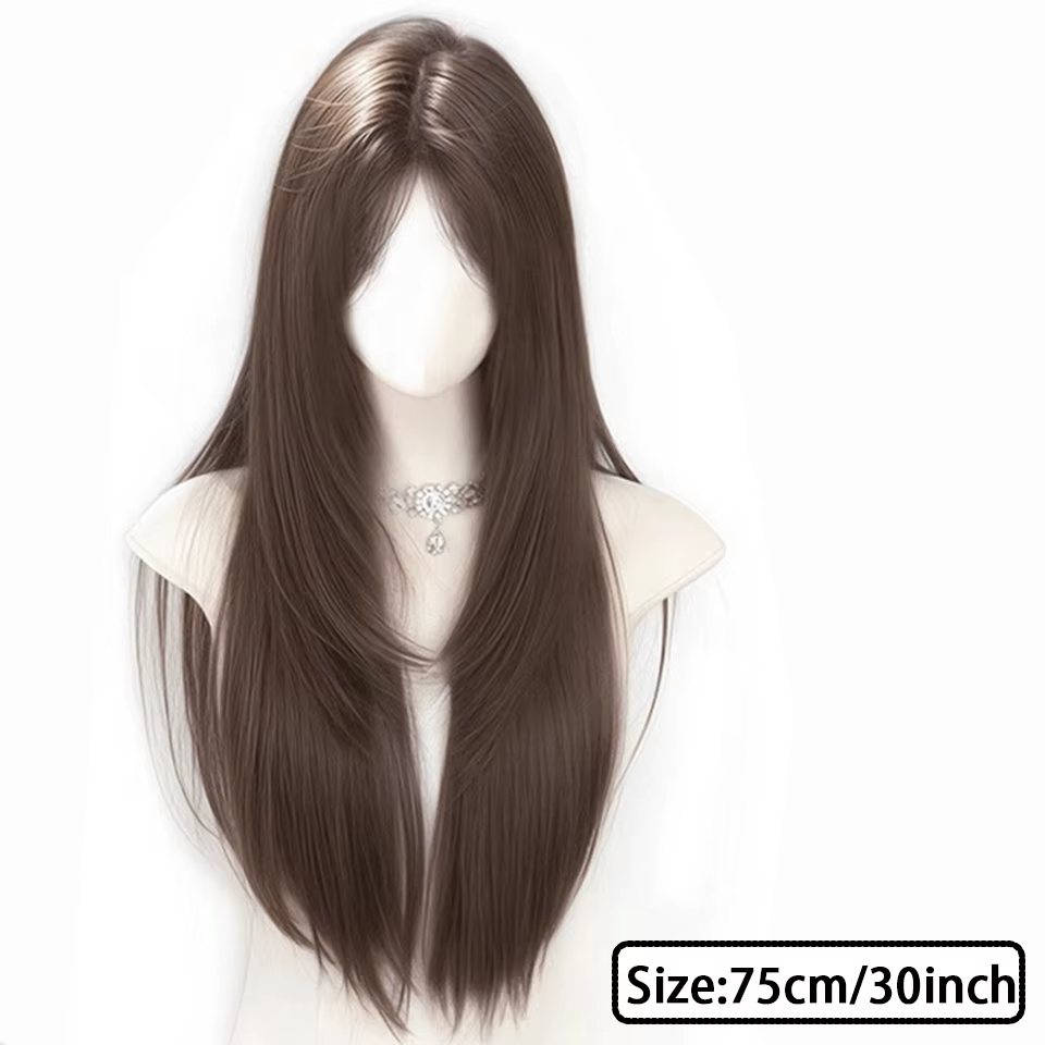Perruque synthétique longue et lisse pour femme, cheveux naturels de haut niveau, à la mode, résista