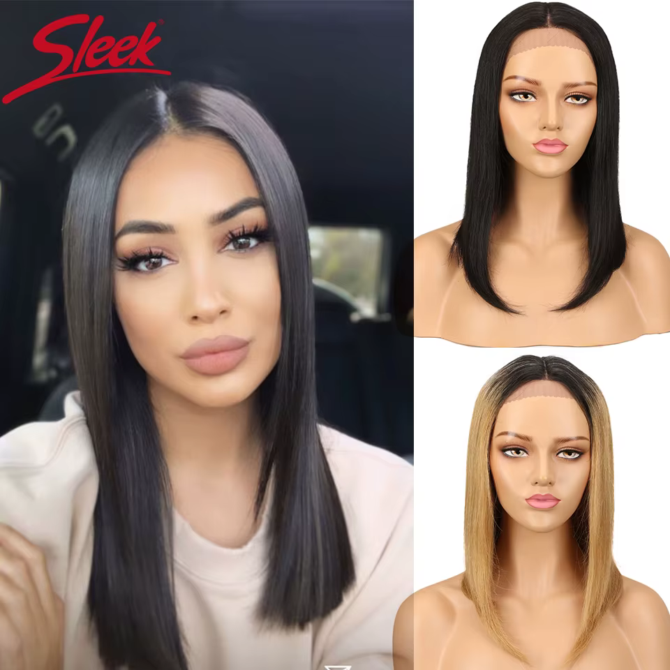 Perruque Bob Lace wig brésilienne naturelle lisse, cheveux longs, brun, rouge, partie T, perruque La