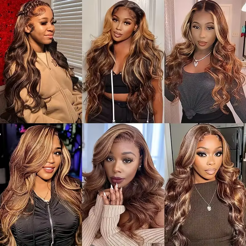 Extensions de Cheveux Humains Naturels Brésiliens Vierges, Ondulés, Ombrés, Couleur Miel Blond P4/27