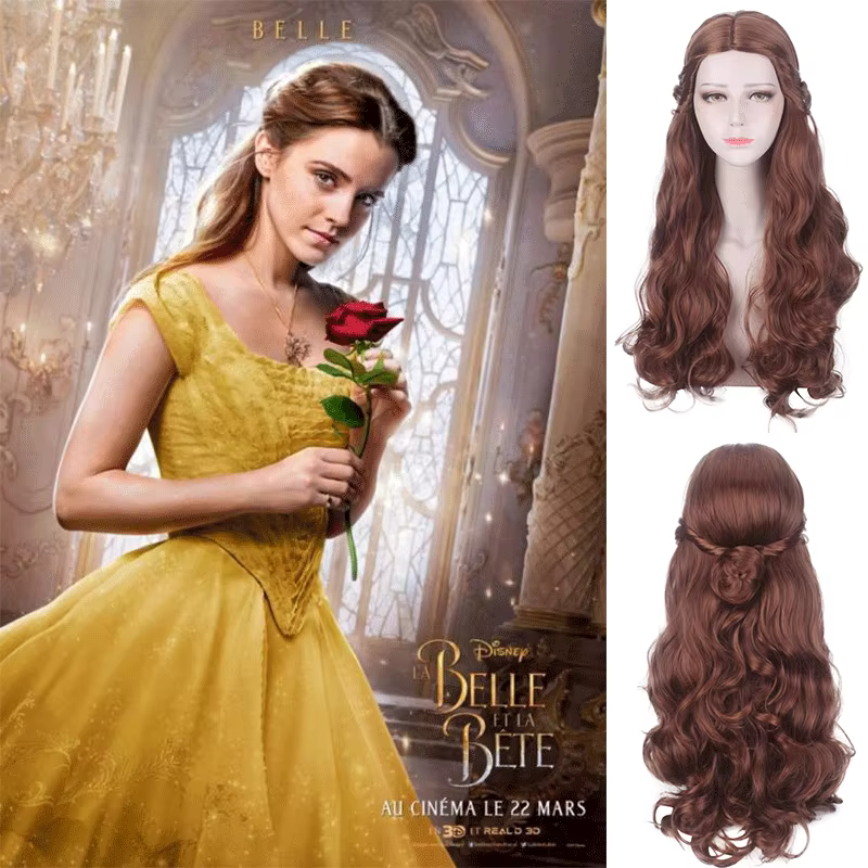 Perruque de cosplay Belle, la Princesse de la Belle et la Bête, film live-action 2017, perruque en f