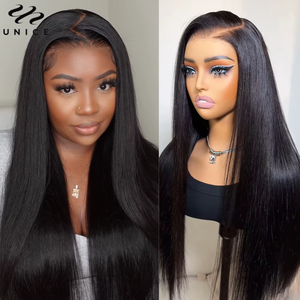 Unice Hair – perruque Lace Frontal Wig naturelle lisse, 13x4, avec cordon de serrage, pre-plucked, p