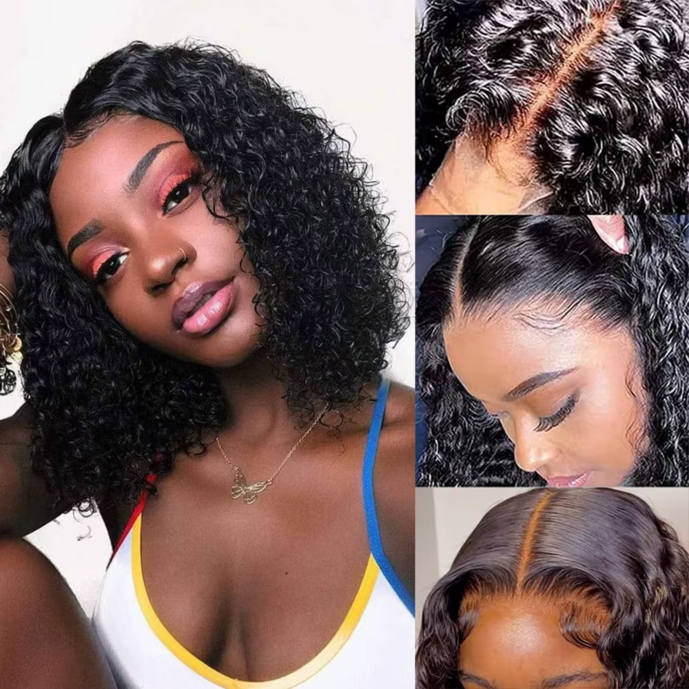 Perruque Bob Lace Front Wig brésilienne naturelle, cheveux courts bouclés, 13x4, vierges, 100% cheve