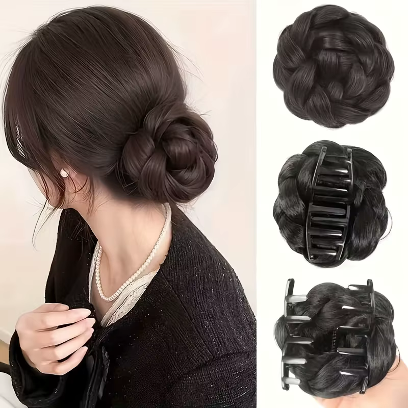 4 pouces synthétique pince à saisir paresseux cheveux tresse tressé chignon perruque femmes basse cr