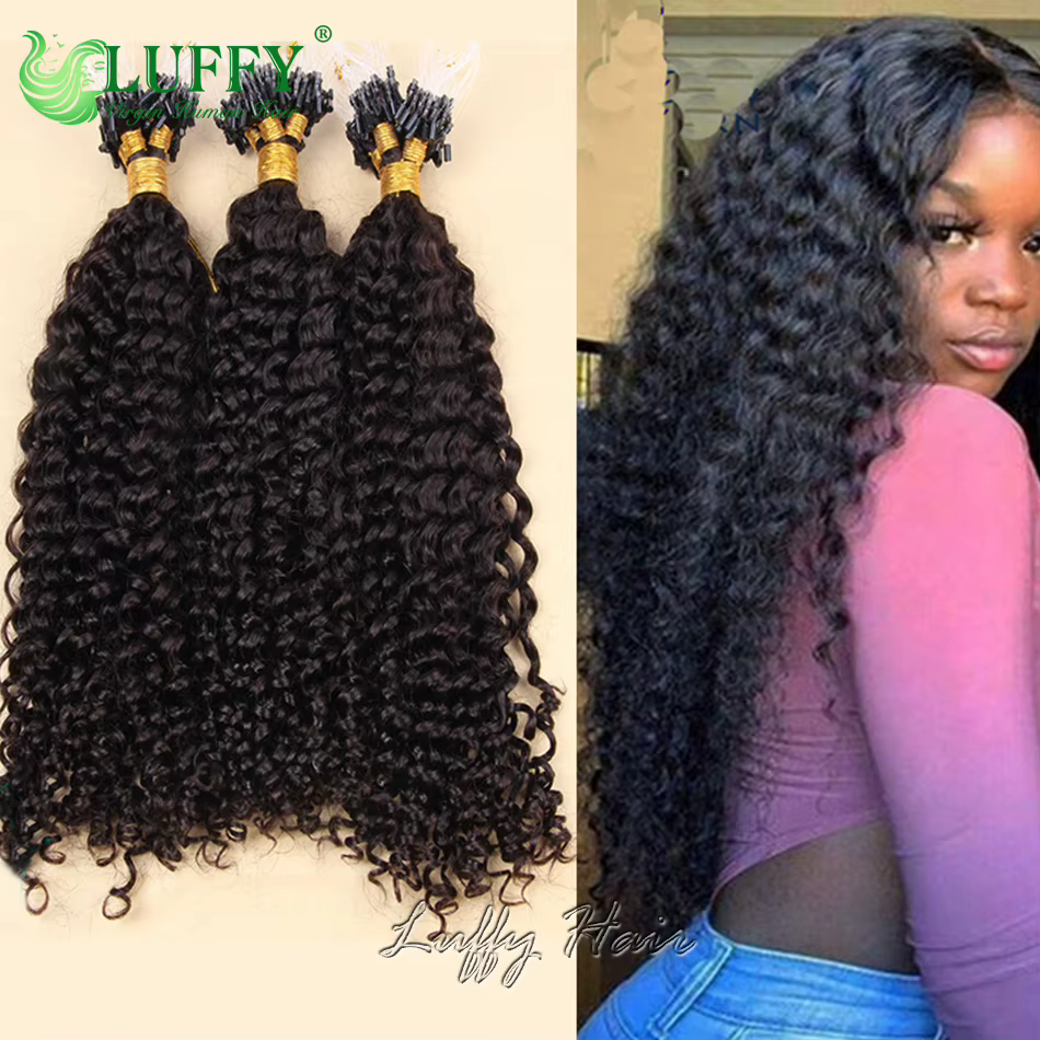Extensions de cheveux humains bouclés crépus à micro-anneaux, cheveux brésiliens Remy, extensions Mi