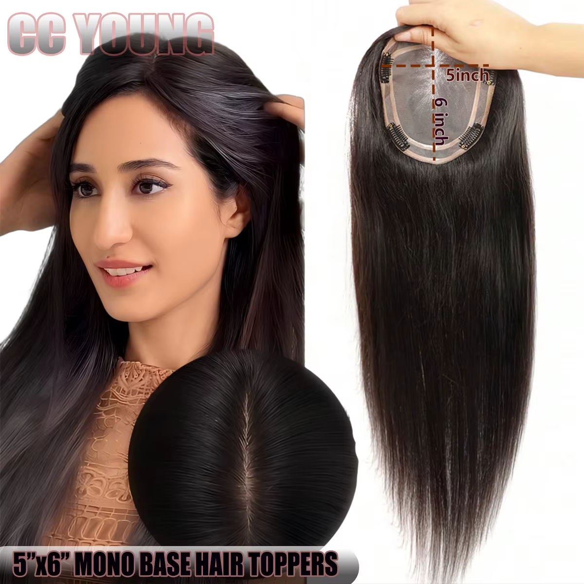 Topper de cheveux 100 % naturels pour femmes, 13x16cm, base fine en mono respirante, postiche à clip