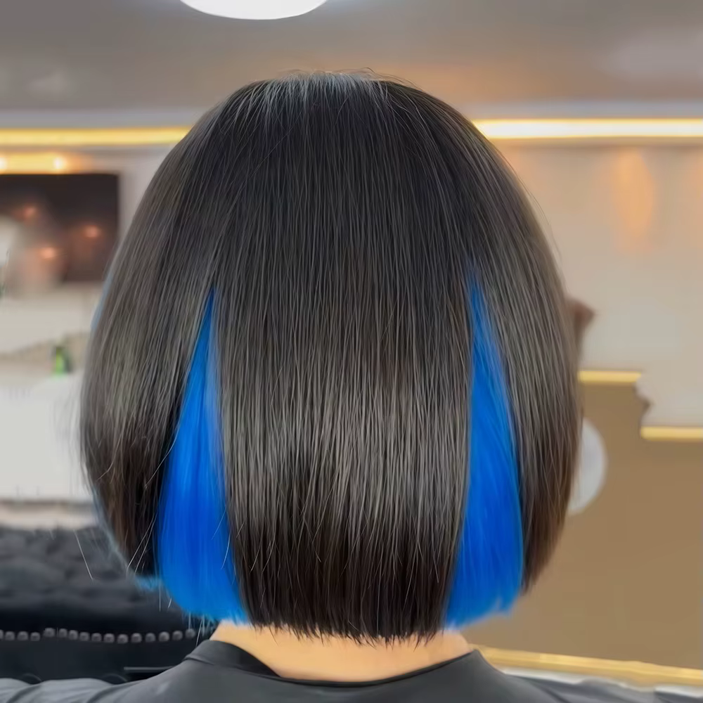 2025 Nouvelle perruque bleue, perruque Bob synthétique bleue mixte noire