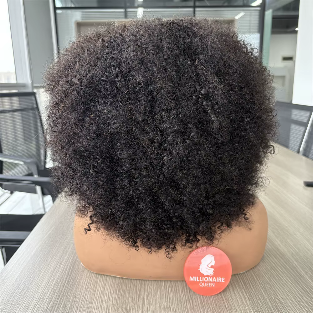 Millionaire reine sans colle perruque cheveux humains Afro crépus bouclés 5x5 fermeture dentelle per