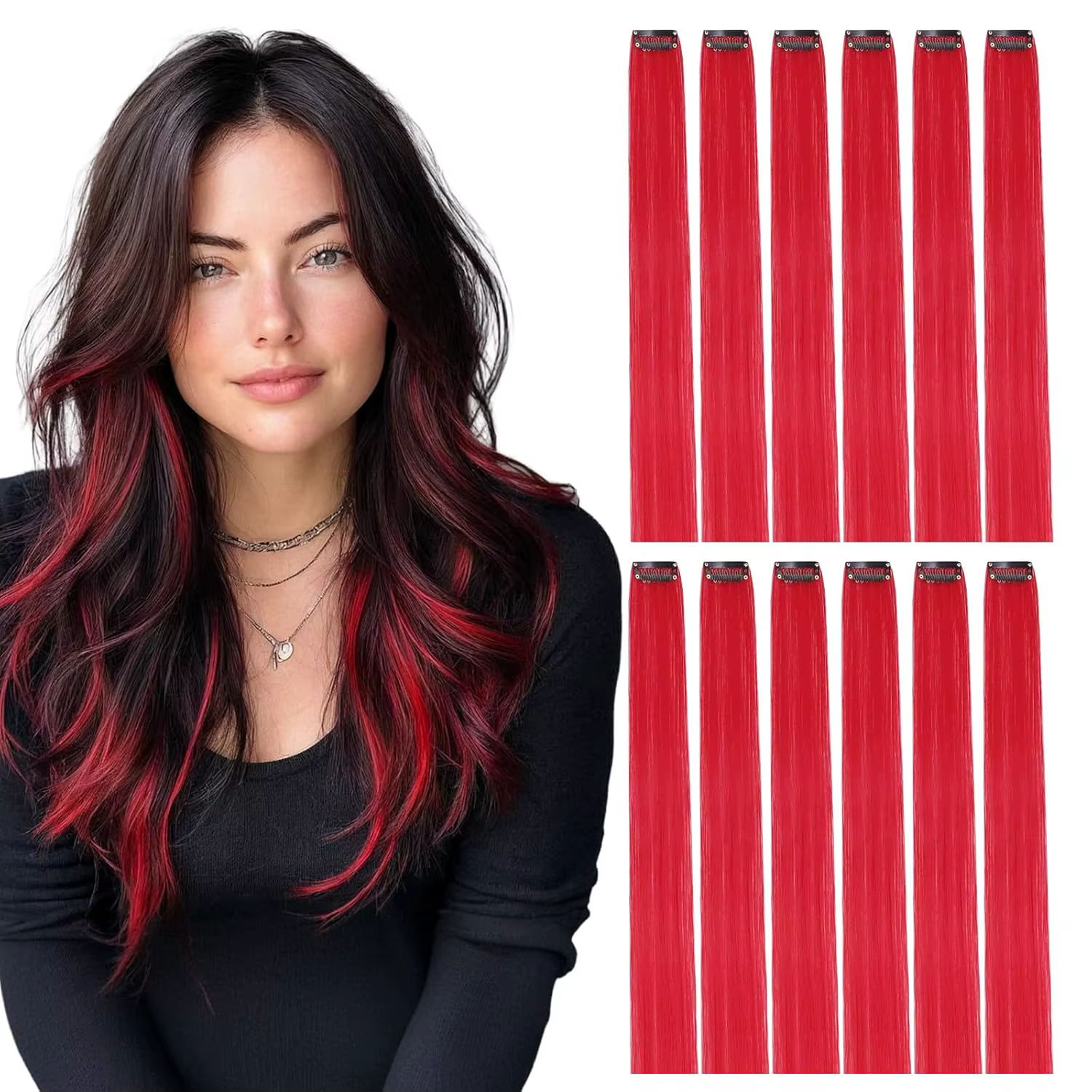 Extensions de cheveux synthétiques longues à clips, 22 pouces, 6/12 pièces, Extensions de cheveux ro