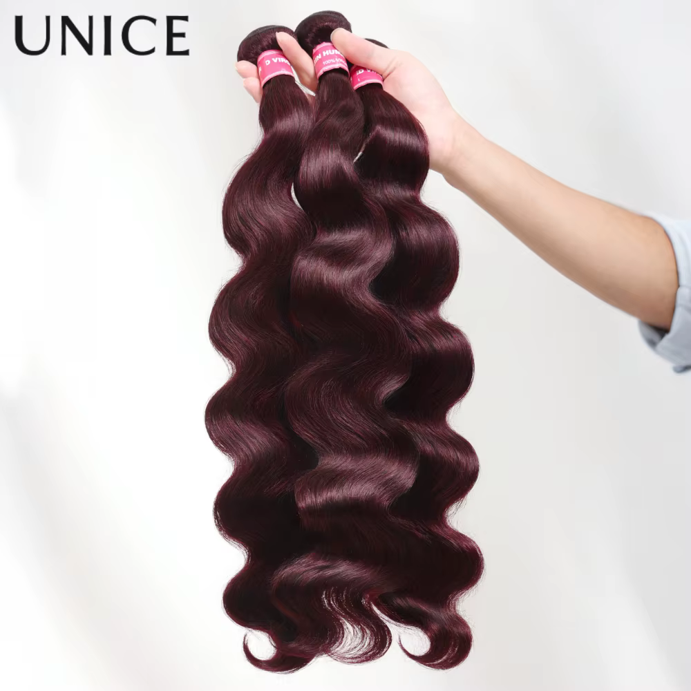 UNice cheveux noir cerise vague de corps paquets de cheveux humains 1/3/4 pièces traiter poids de ch