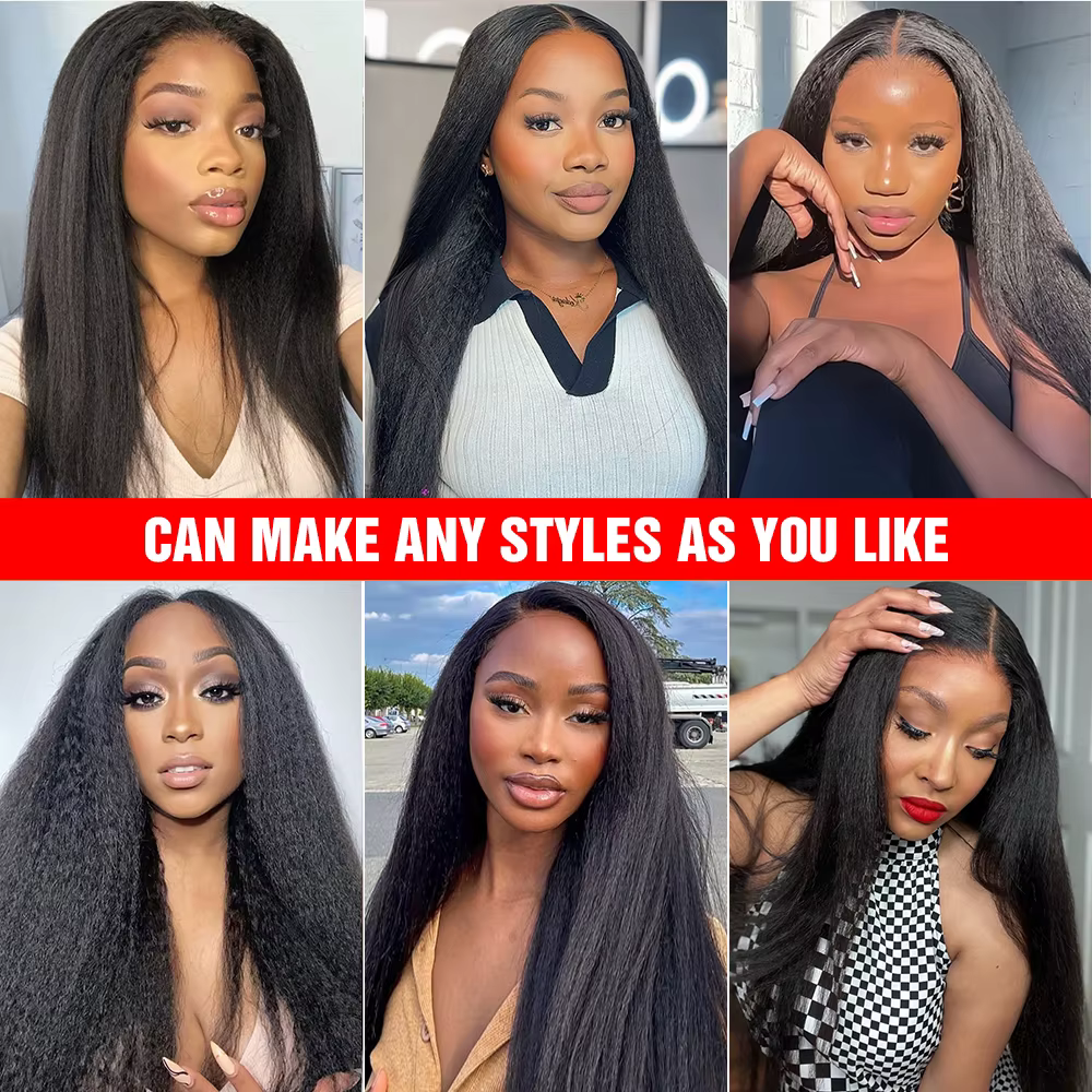 Yaki Kinky Straight Perruques de cheveux humains pour femmes, Perruque sans colle, 100% cheveux huma