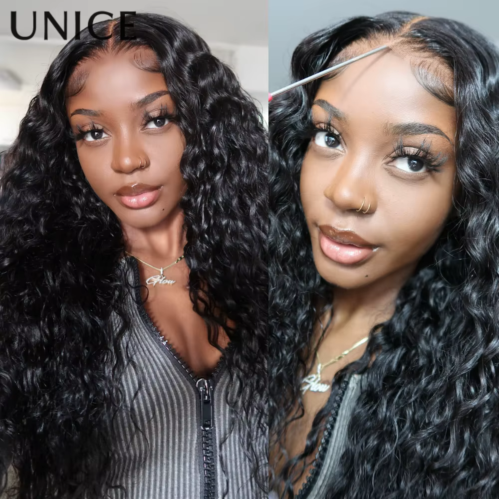 UNice cheveux vague d'eau perruque de cheveux humains avec cordon pré coupé pré blanchi 7x5 & 13x4 H