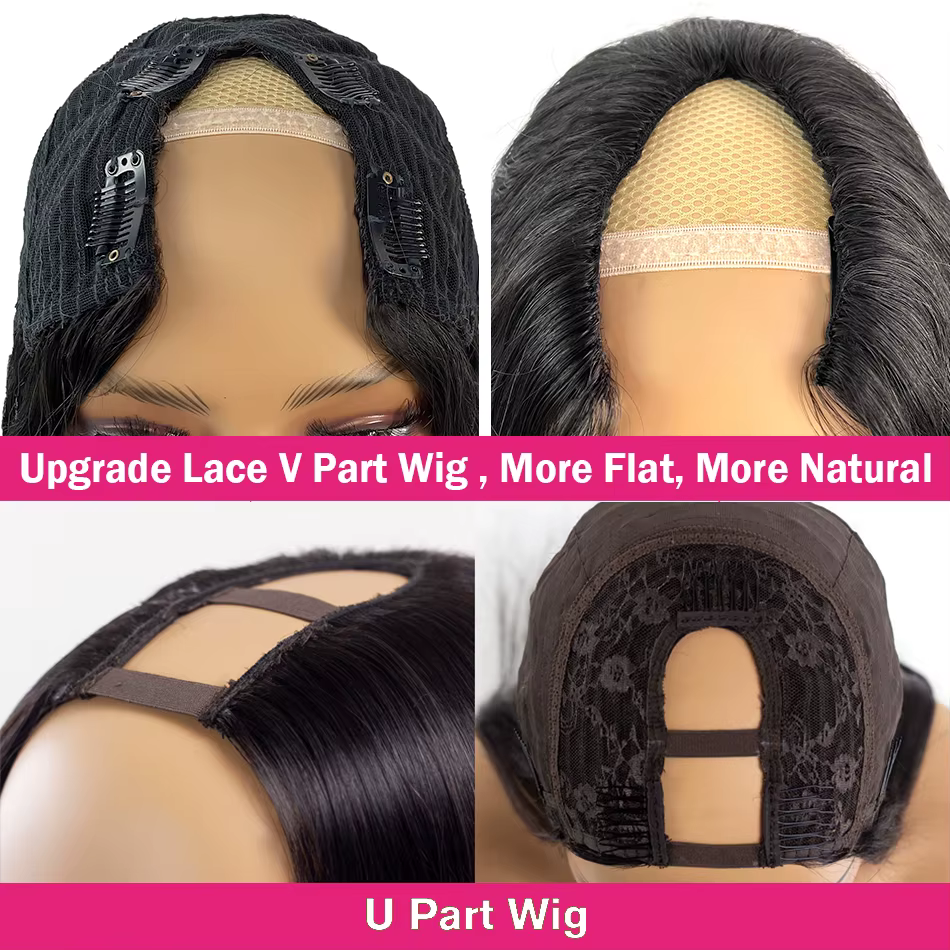 Perruque Brésilienne Bouclée sans Colle pour Femme, Cheveux Naturels Vierges, Deep Wave, U-part, 250