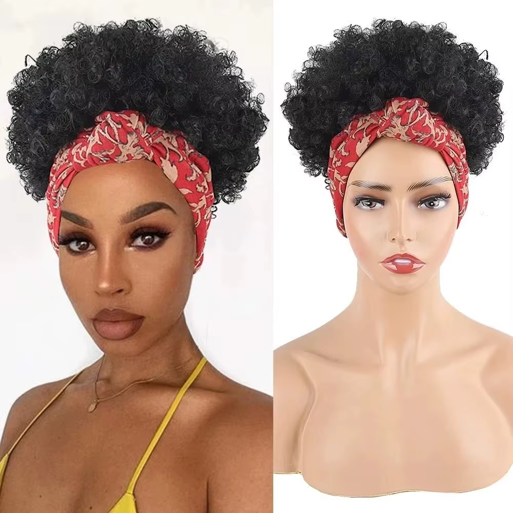 Perruque bandeau courte crépue bouclée Blonde ombrée Afro perruque bandeau bouclée avec frange pour