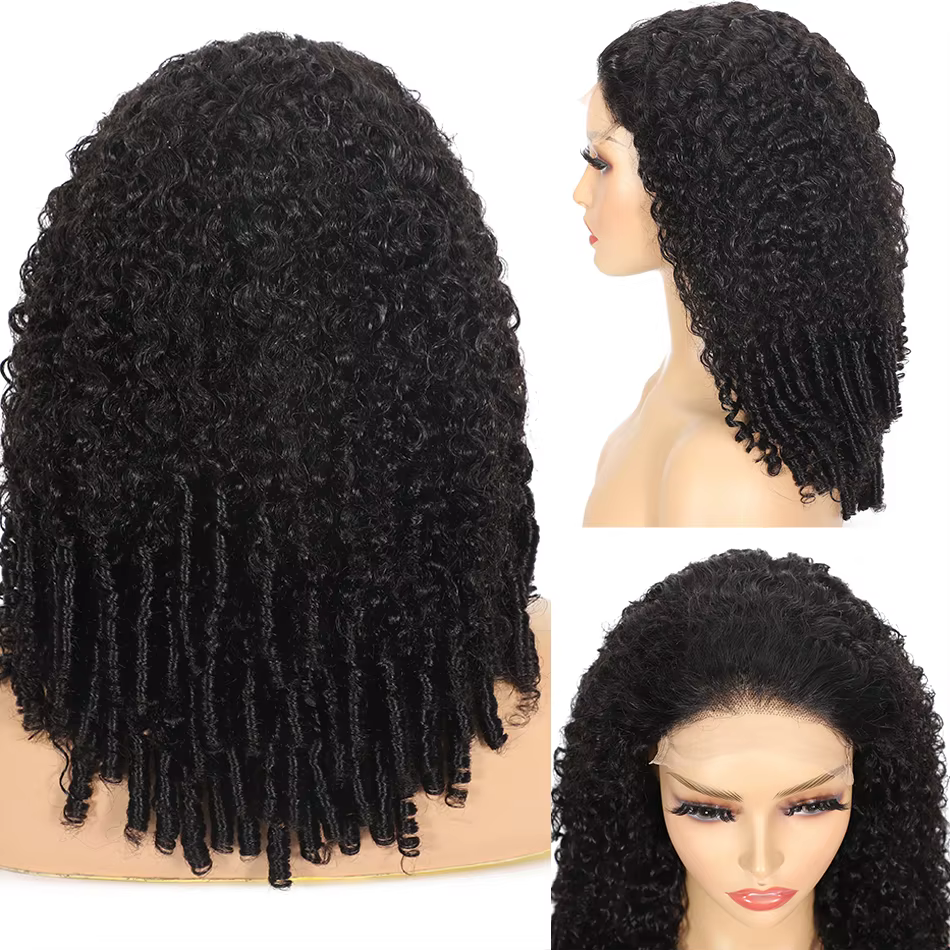 100% Double dessiné cheveux birmans bouclés sans colle dentelle fermeture perruques 250 densité rebo