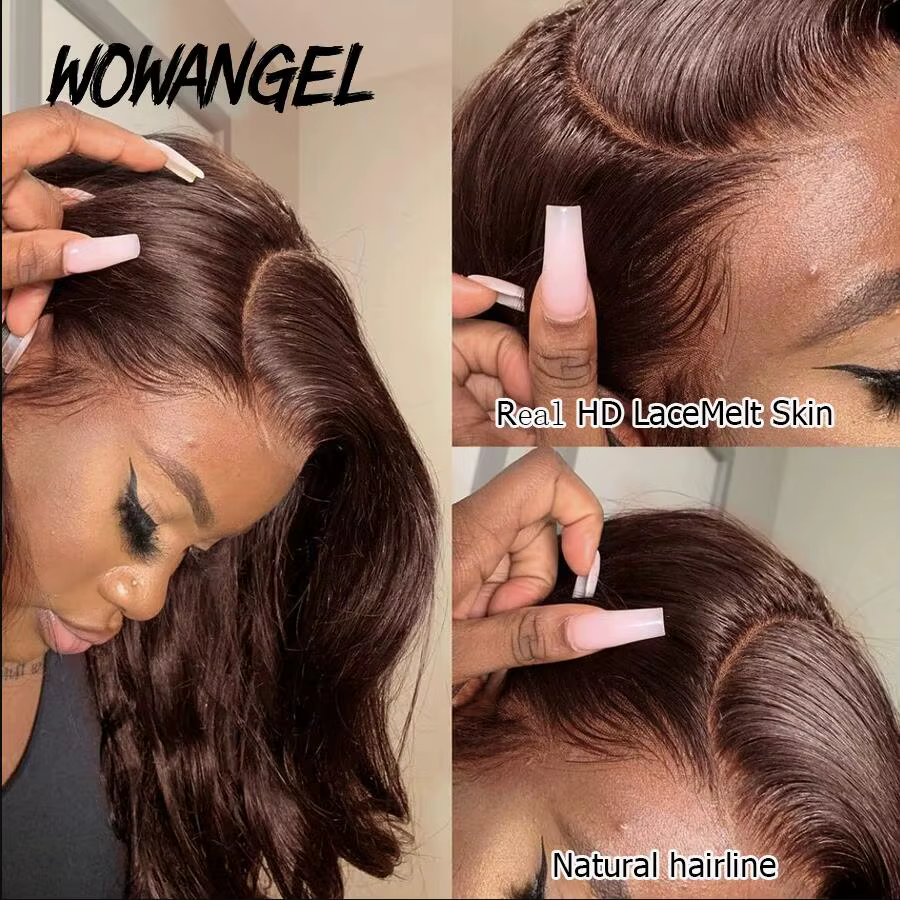 Perruque Lace Frontal wig transparente, cheveux ondulés, 30 pouces, 13x4 HD, brun, couleur chocolat,