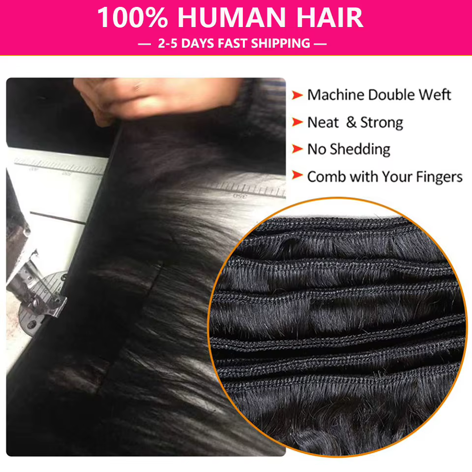 Beautorch-Tissage en Lot Brésilien Naturel Remy Lisse de 32 Pouces, Extensions de Cheveux Humains po