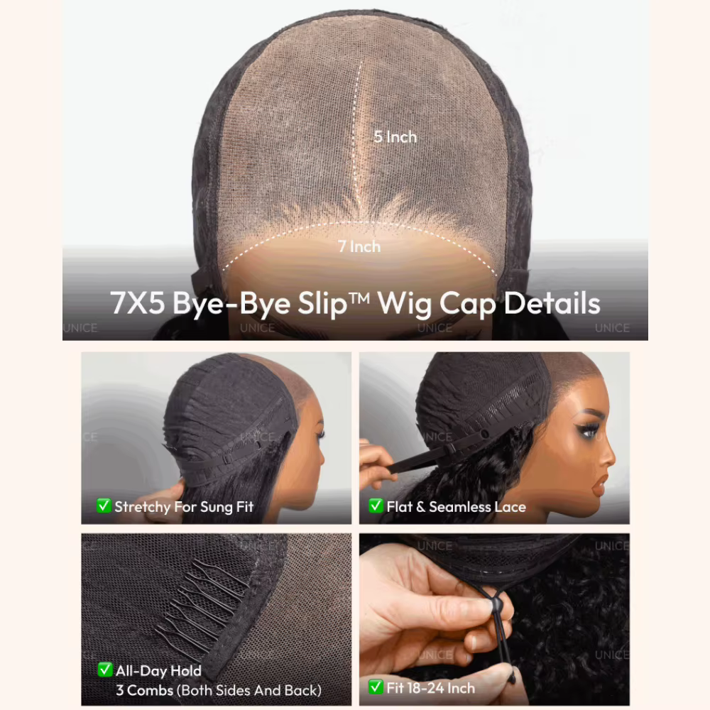 UNice 7x5 Bye Bye Slip ™   Balayage mettre en évidence la perruque sans colle de cheveux humains de 