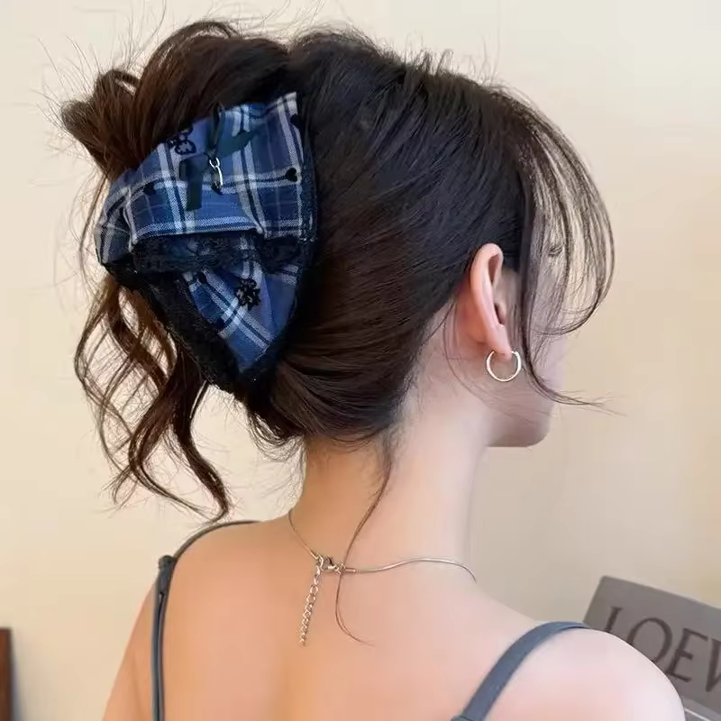 Pince à cheveux nœud écossais pour femme, pince requin élégante, tendance et raffinée, accessoires c