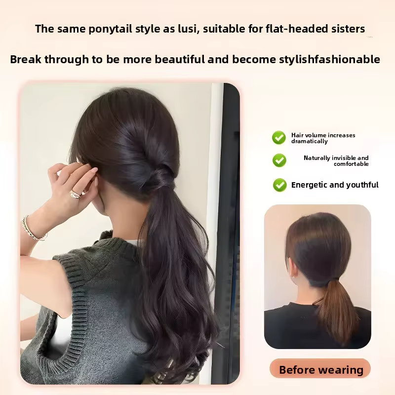 Perruque synthétique Vitality, queue de cheval longue et ondulée avec élastique à haute élasticité,