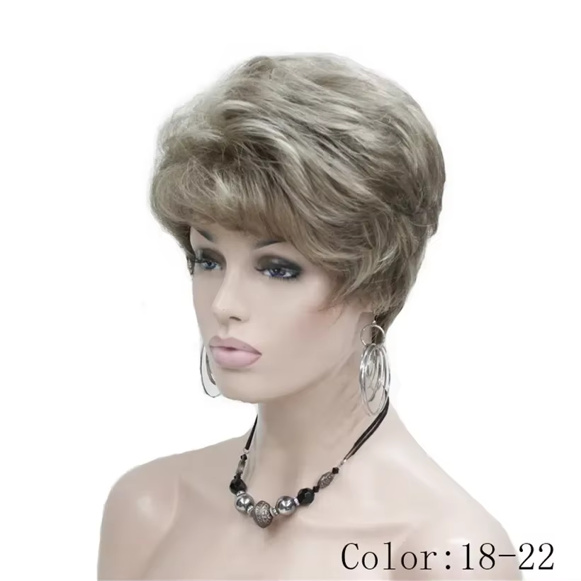 Perruque synthétique courte bouclée blonde/auburn pour femmes, cheveux naturels