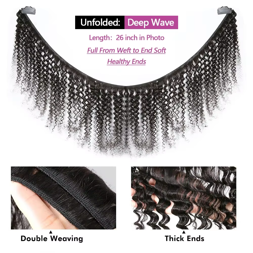 Queenlike vague profonde paquets de cheveux humains 24 26 28 pouces paquets bouclés profonds 100% ch