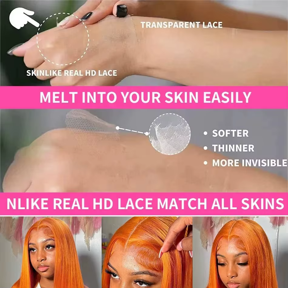Perruques Lace Front 13x4 en Cheveux Humains Lisses Couleur Gingembre Orange, 30 Pouces, avec Fronta