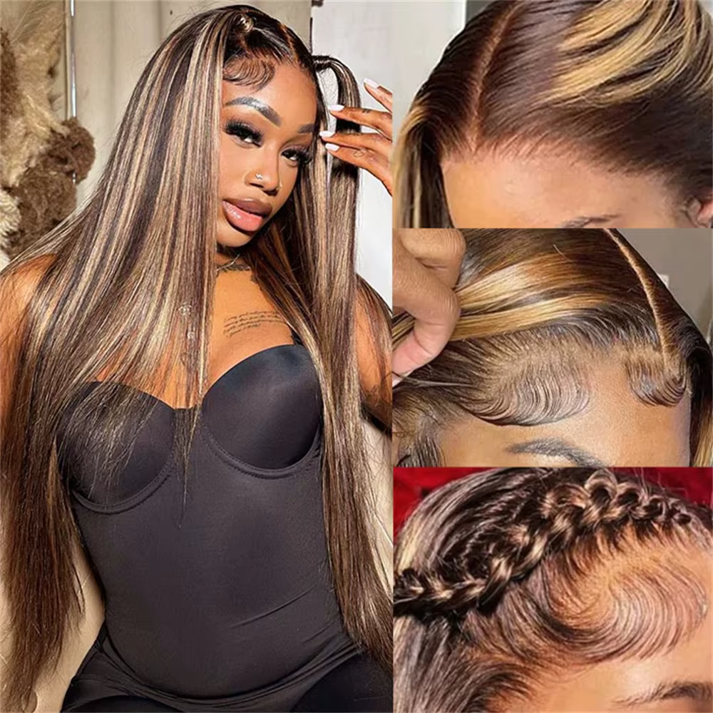# 4/27 Lots de mèches colorées avec closure, mèches de cheveux humains brésiliens lisses comme des b