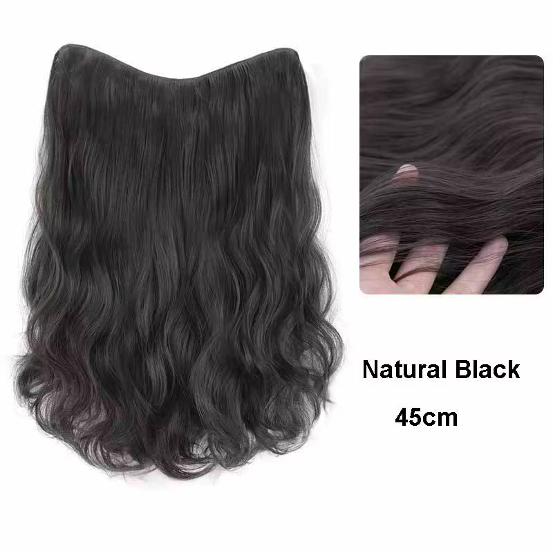 Extension capillaire synthétique longue bouclée de 22 pouces, postiche noire brune naturelle en form
