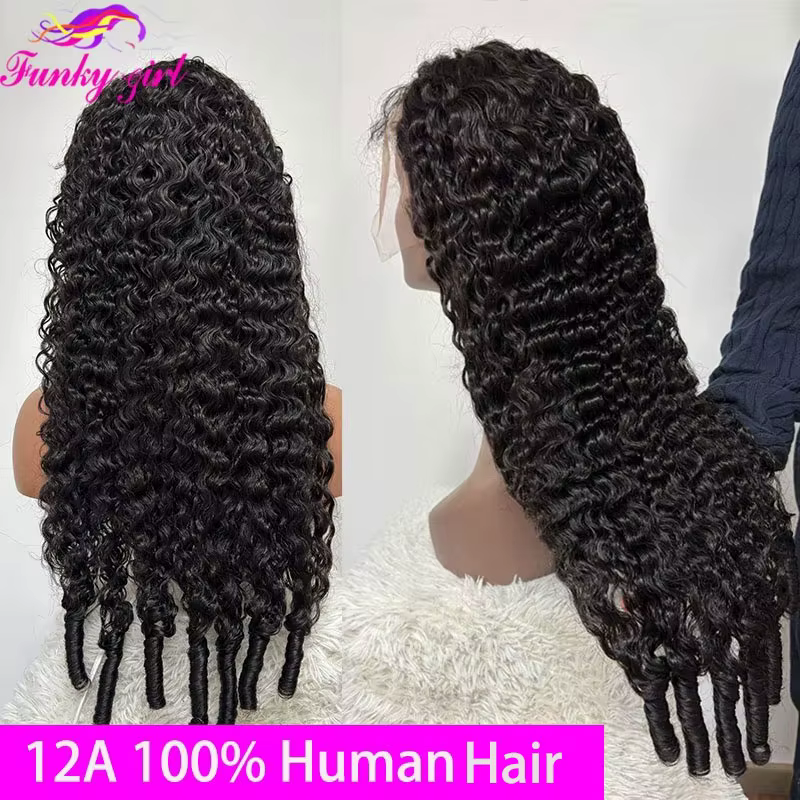 Perruques de cheveux humains bouclés birmans 12A boucles de lutin brésiliennes 200% perruque frontal
