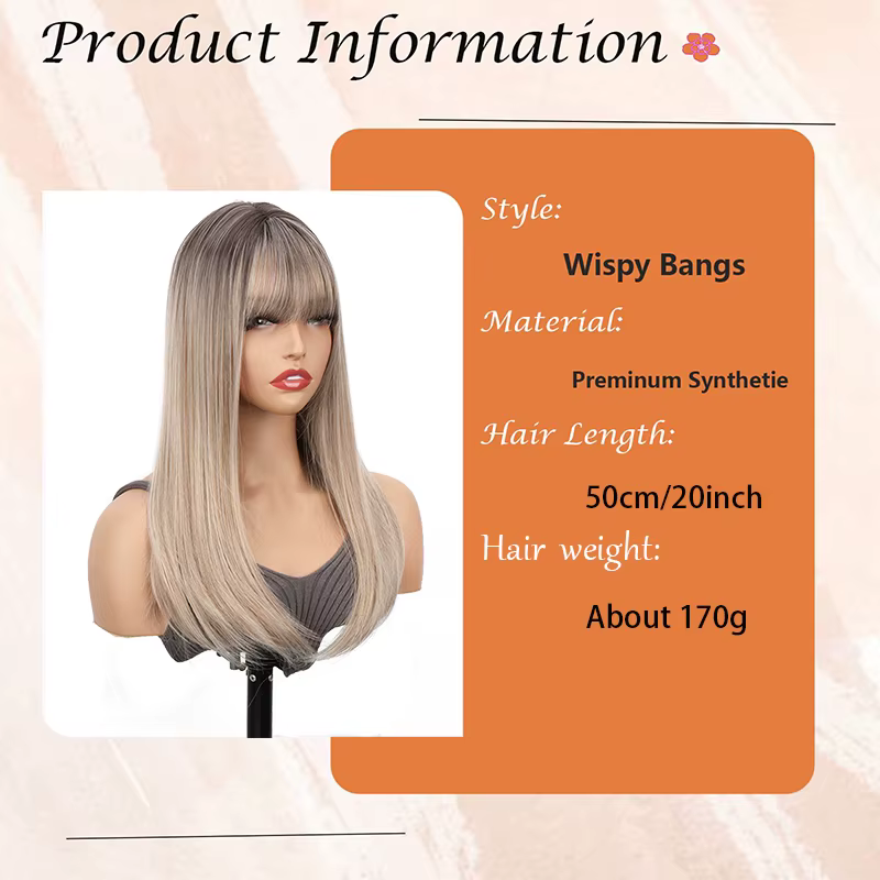 Topper pour cheveux pour femme avec frange : 3D 360 °   Morceau de cheveux synthétiques longs et lis