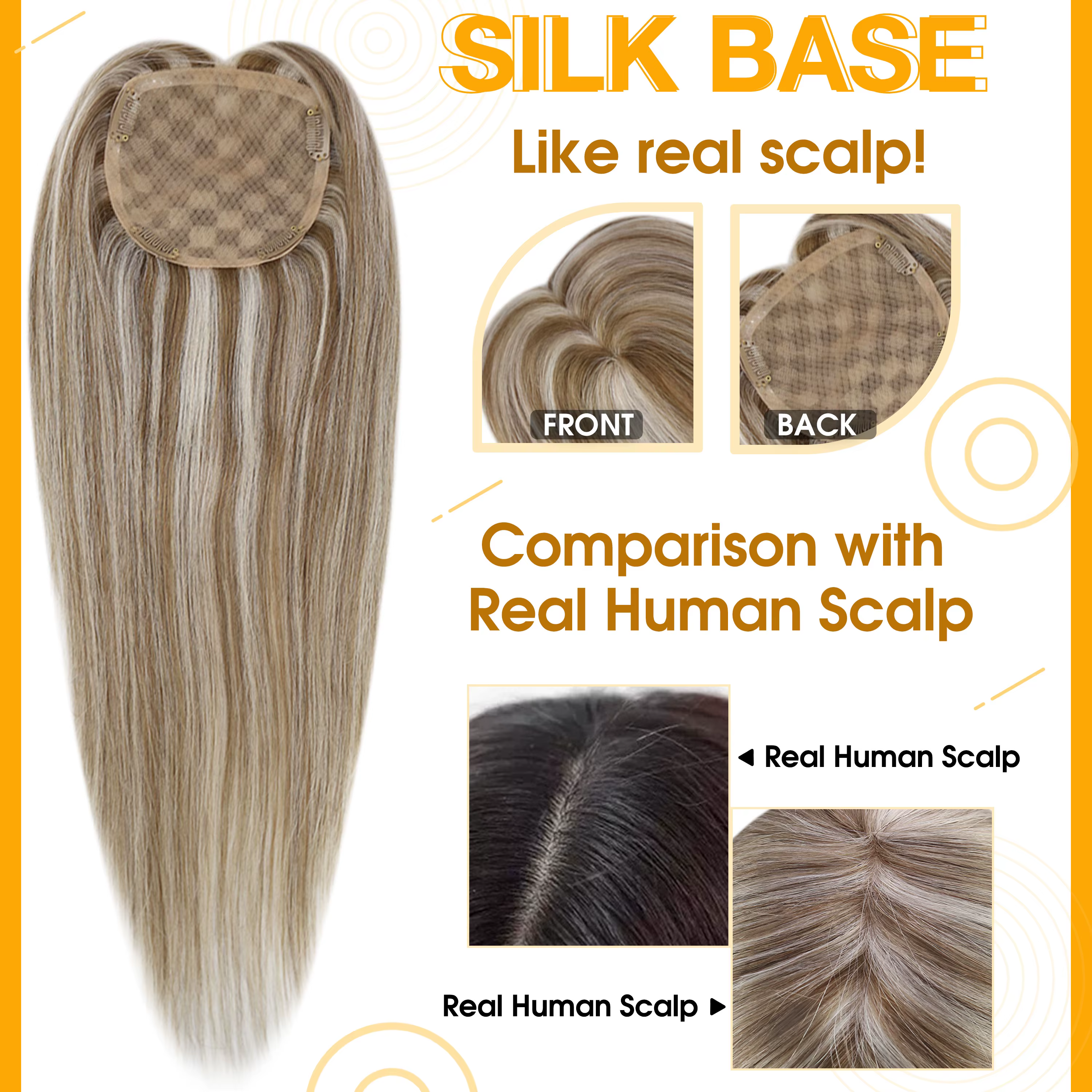 Full Shine Hair Topper pour femme, cheveux humains Remy, cheveux à clip, partie libre, base mono, do