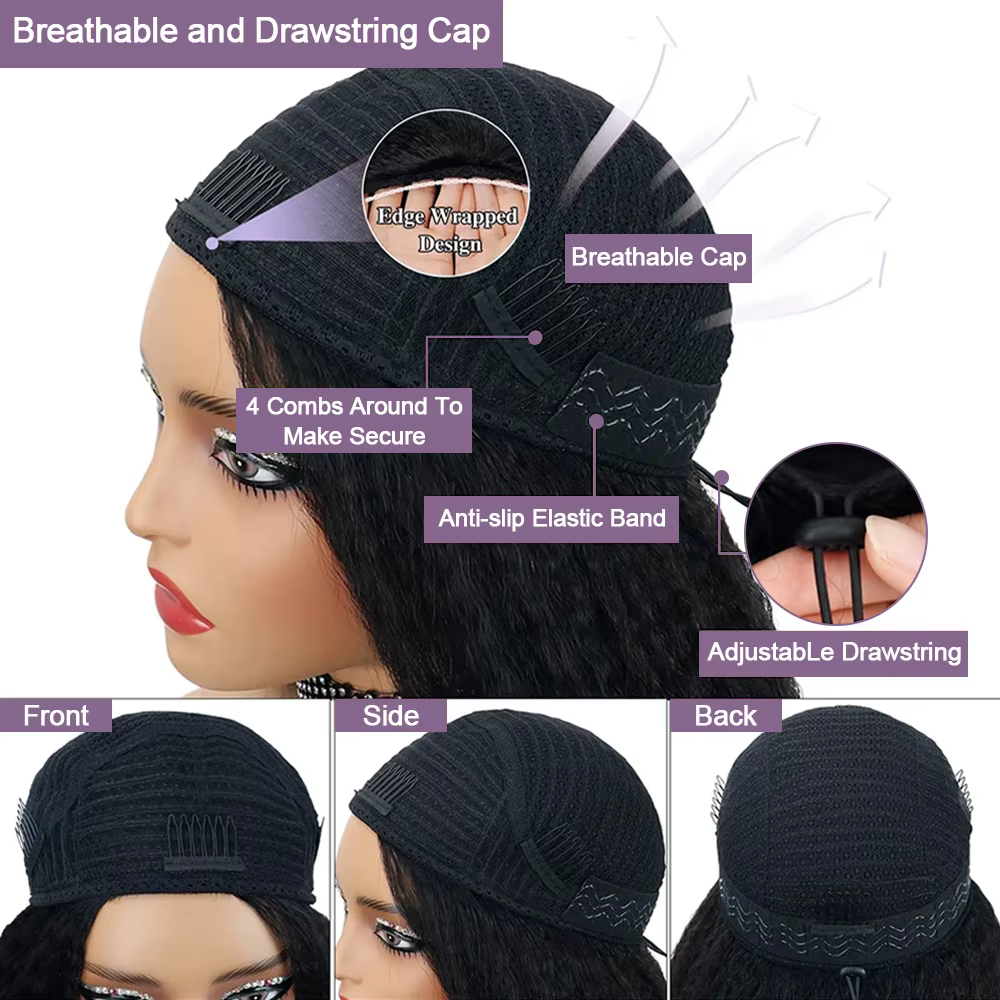 Nouvelle perruque 3-en-1 en cheveux humains, ondulée, densité 250%, avec bandeau, cordon de serrage,