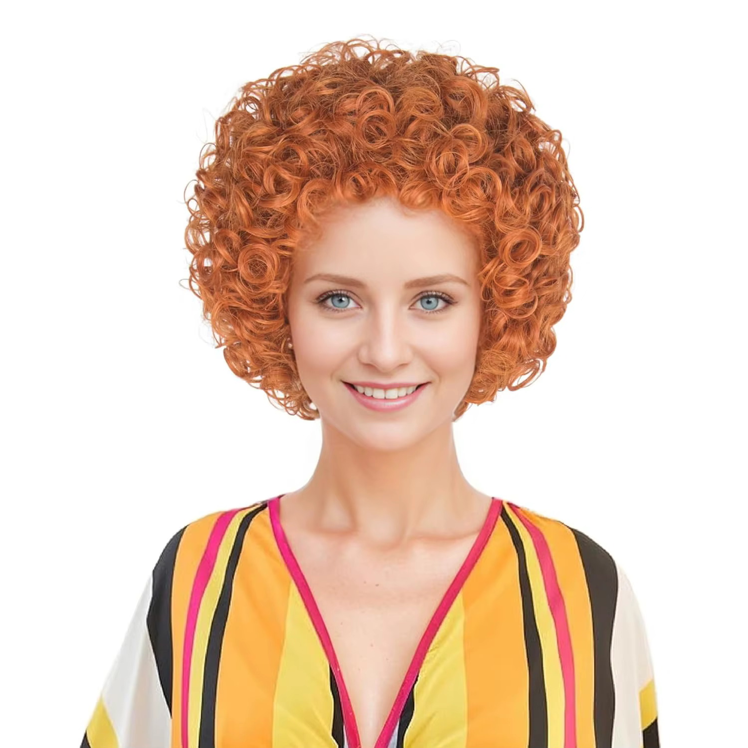 Perruque Courte Bouclée Rouge et Brune pour Femme, Déguisement de Mme Roper, Annie, Halloween