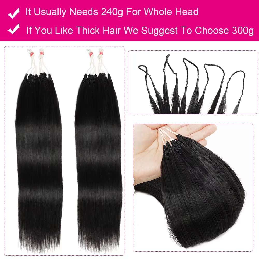 Extensions de cheveux humains au crochet, lisses et ondulées, couleur 1B noir, pré-séparées, sans nœ