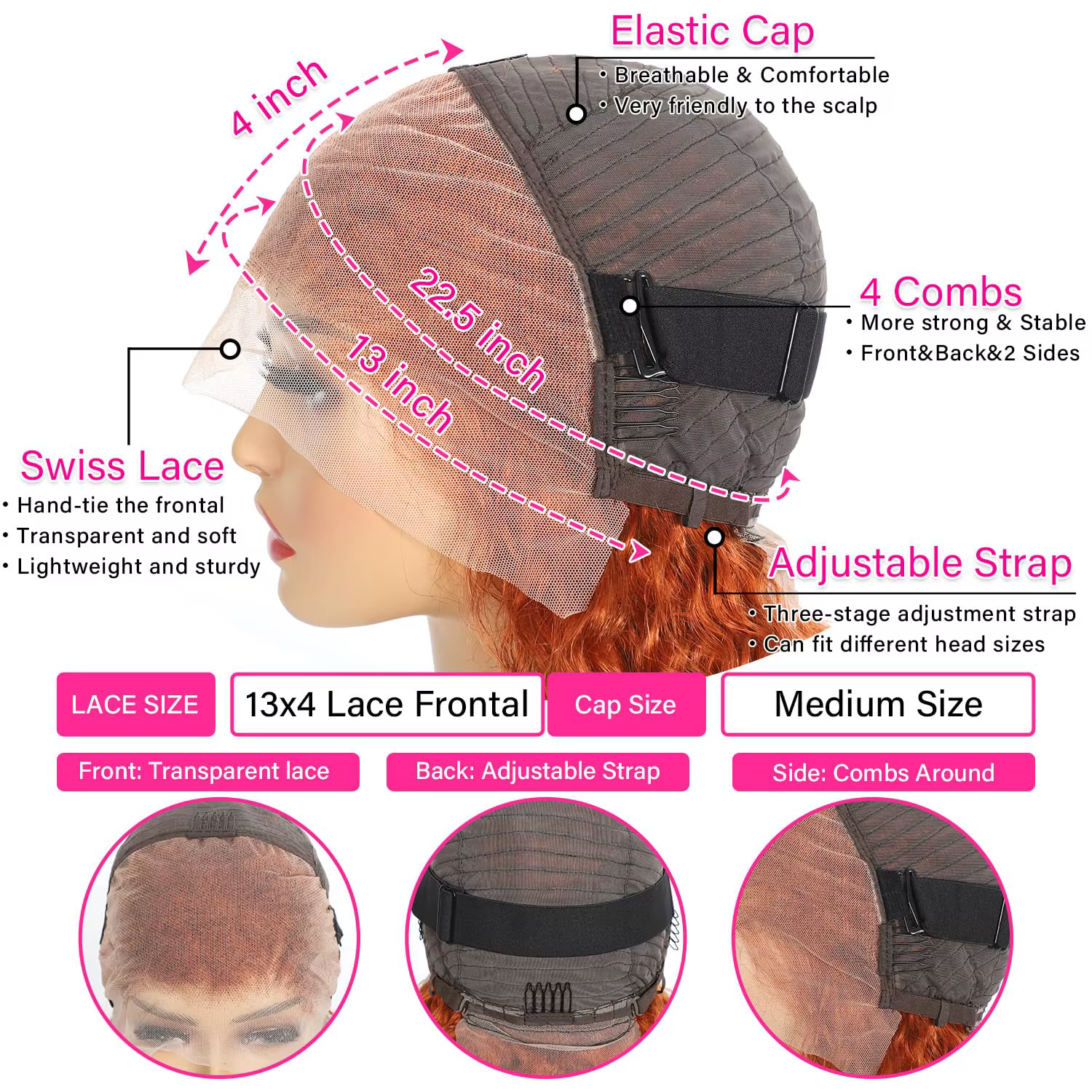 Perruques Lace Front 13x6 en cheveux humains pour femmes, bouclées orange gingembre, Deep Wave, Perr