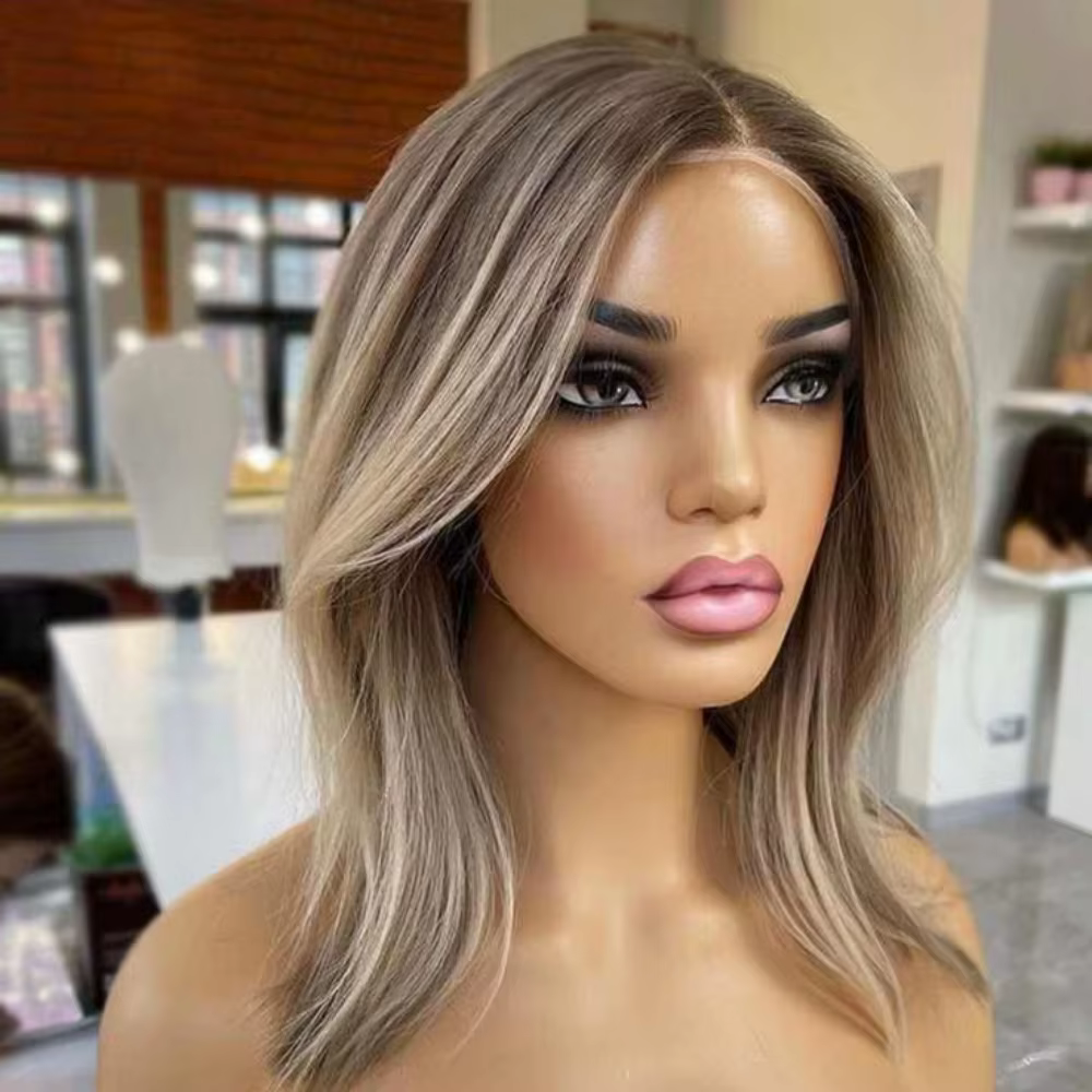 Mèches cheveux humains dentelle avant perruques brun mélange blond cendré 13*6 dentelle frontale per