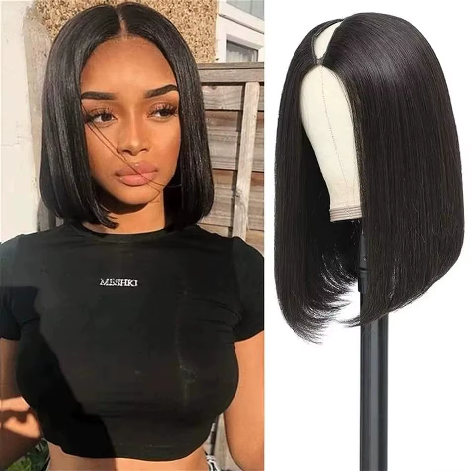V partie perruque cheveux humains pour femmes court Bob droite sans colle brésilien Remy Bob pince e