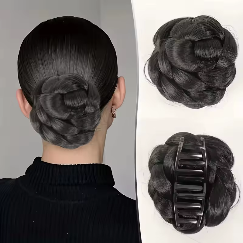 Perruque chignon tressé synthétique pour femme avec pince à cheveux, accessoires capillaires