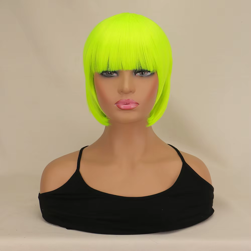 Perruque Bob courte blanche avec frange pour femme, cheveux naturels, synthétique, doux, mignon, col