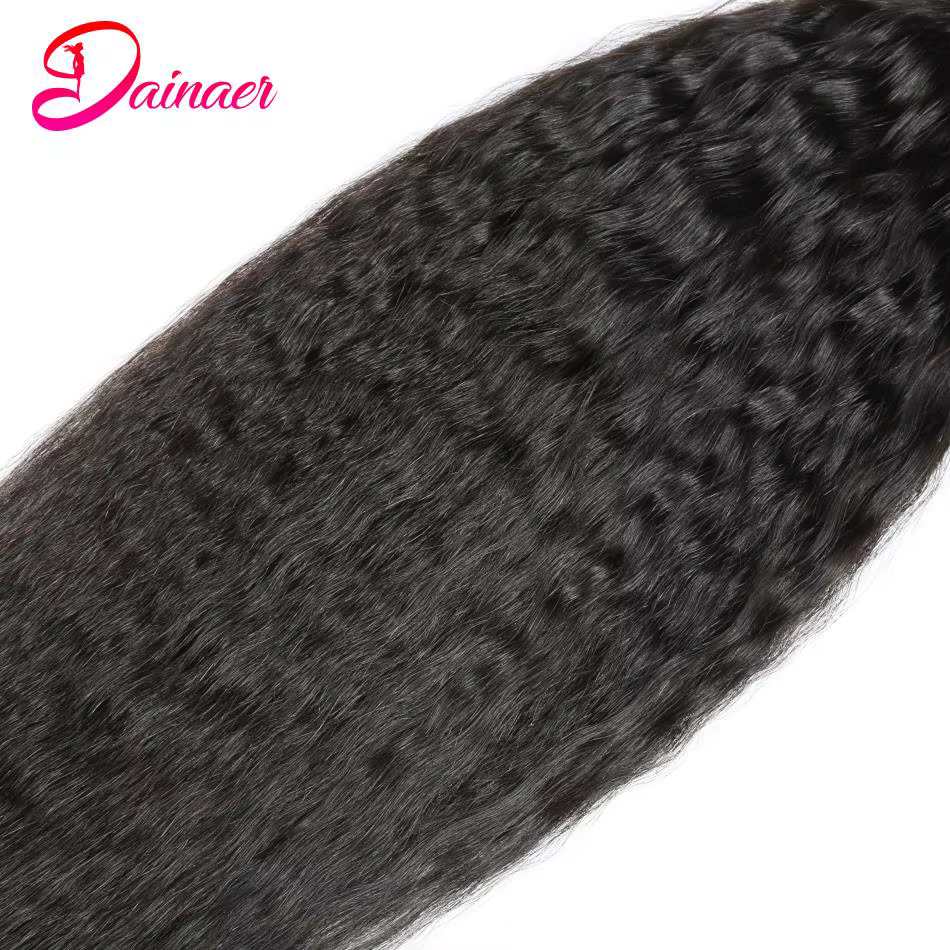 Mèches Péruviennes Naturelles Remy, Cheveux Crépus Lisses, 4x4, avec Closure