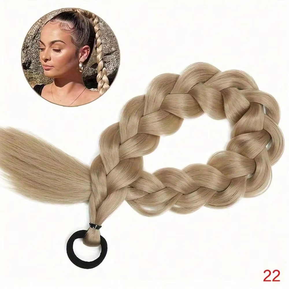 Extensions de queue de cheval synthétiques tressées avec élastique, 24 pouces, tresses torsadées, ex