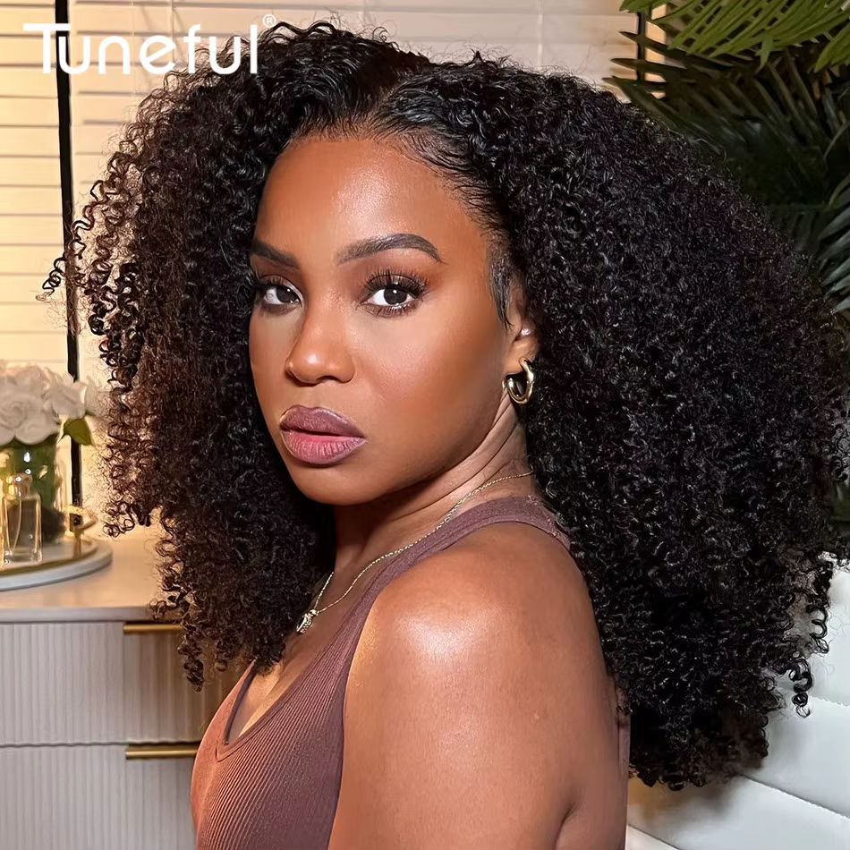 Perruques de cheveux humains bouclés crépus sans colle pré-découpés avec dentelle, pré-découpée, Wil