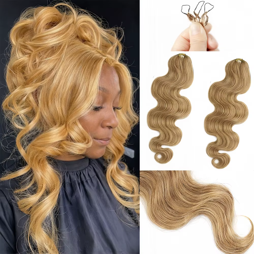 Extensions de cheveux humains au crochet, ondulées, faites à la main, avec fil # Extensions de cheve