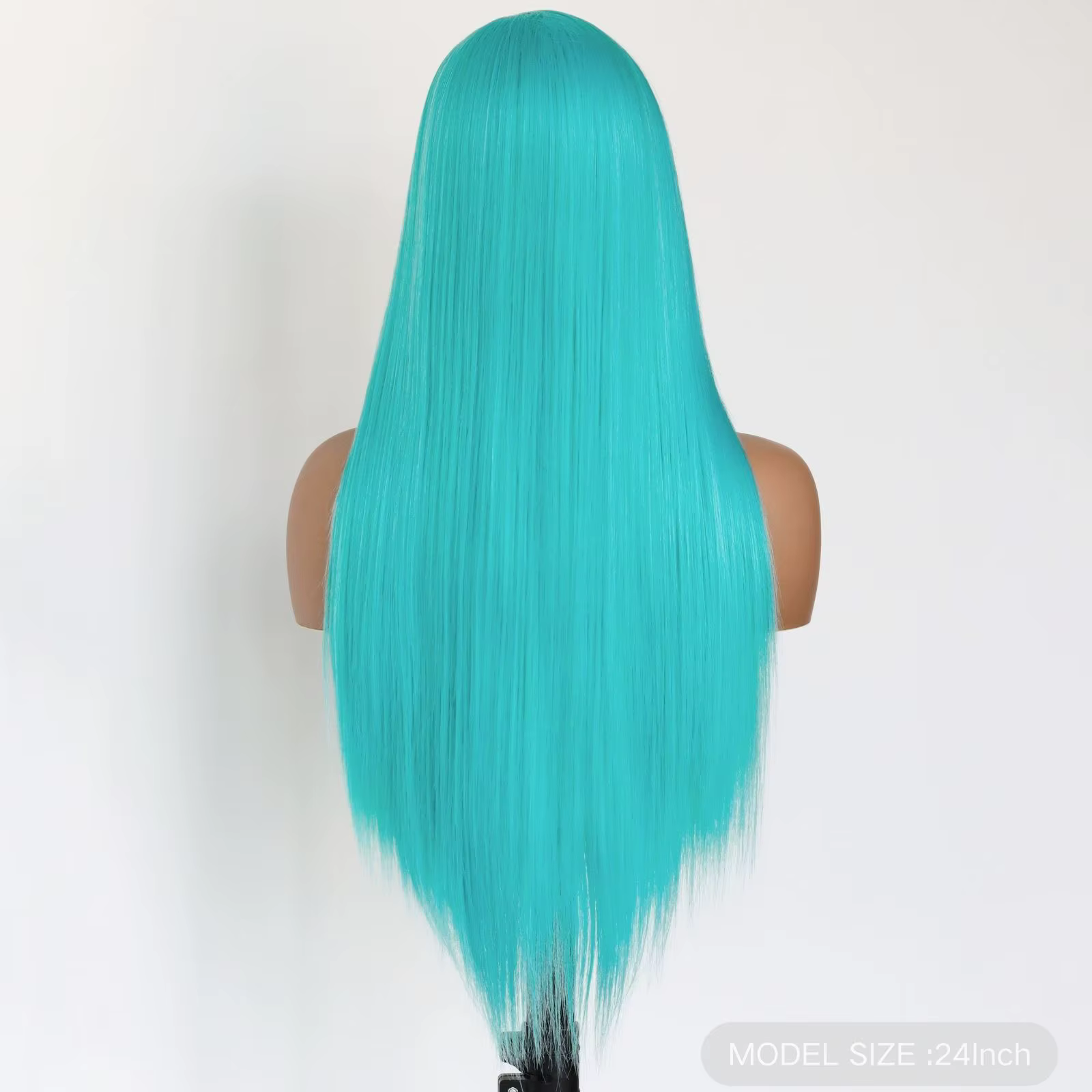Perruque Lace Front Wig synthétique de couleur bleu menthe, cheveux longs et lisses de 24 pouces pou