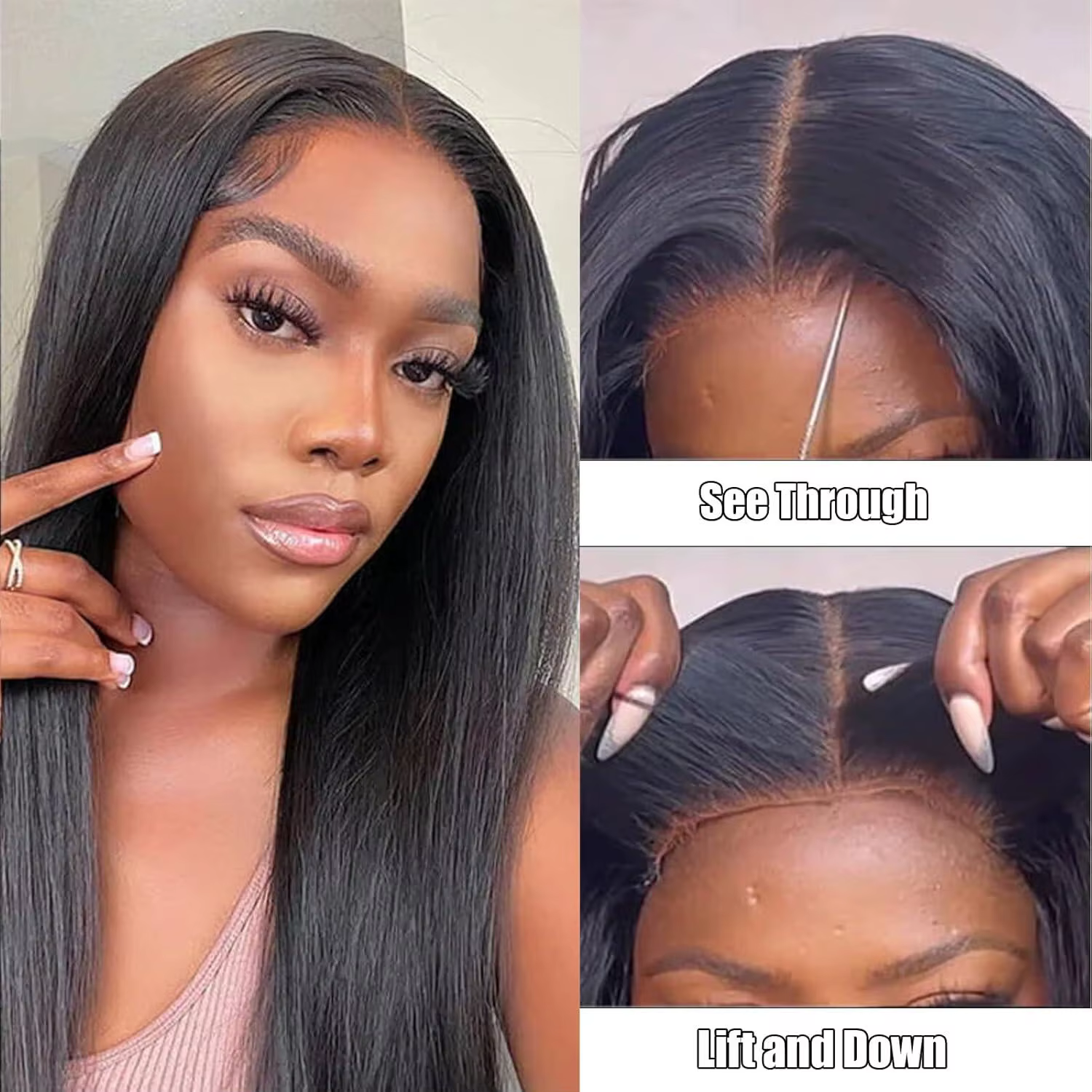 Wear And Go – perruque Lace Closure Wig brésilienne sans colle, cheveux lisses, pre-plucked, 4x4, pr