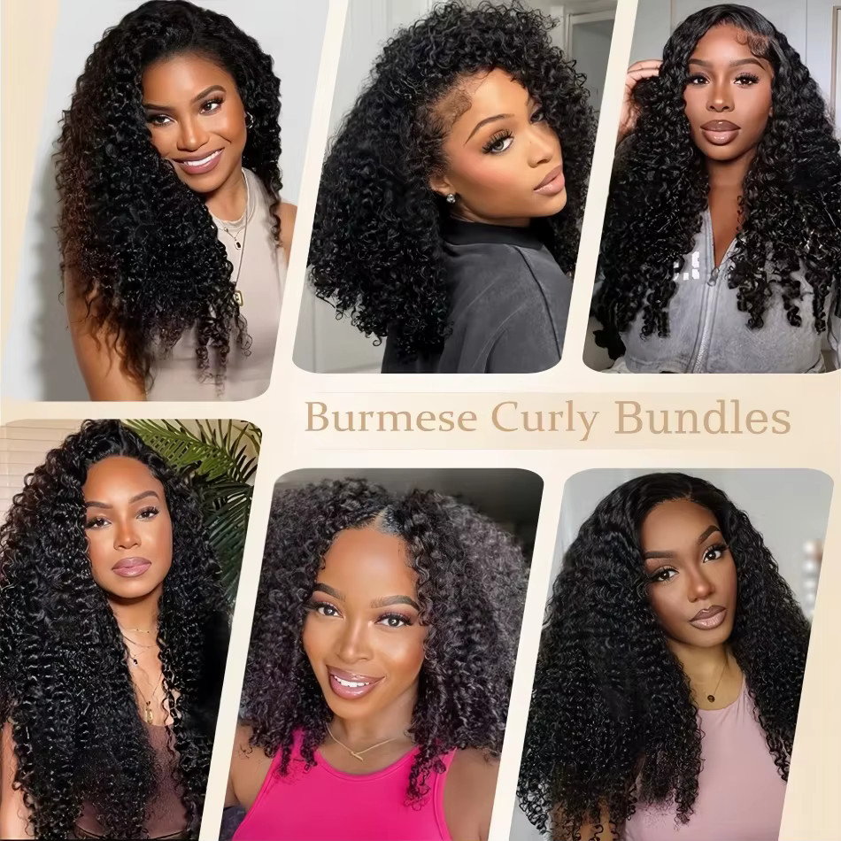 12A Extensions de cheveux bouclés birmans, mèches de cheveux humains vierges bruts non traités, tiss